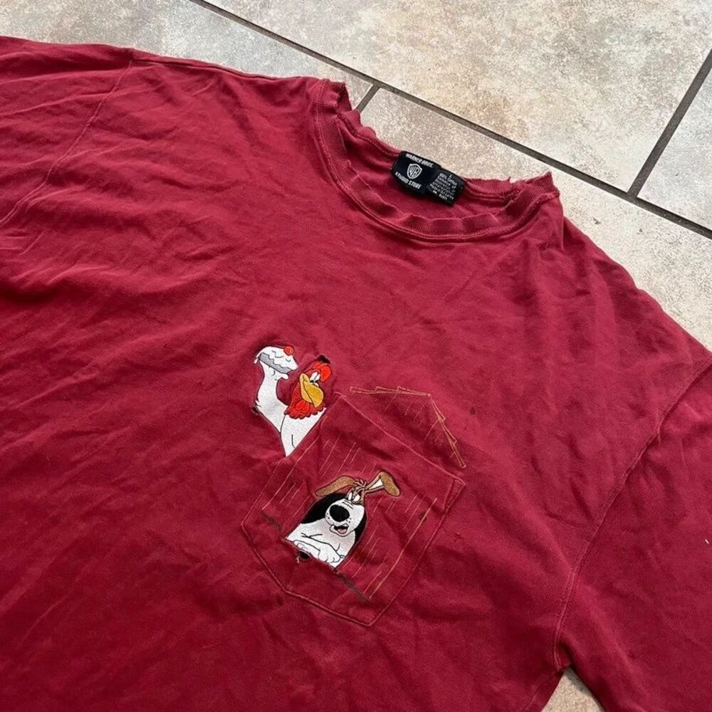 Vintage 1996 Warner Bros Looney Tunes Pocket Tee Foghorn Leghorn Maroon Red L